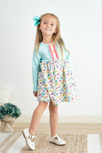 Platinum mint floral print girl dress - ARIA KIDS