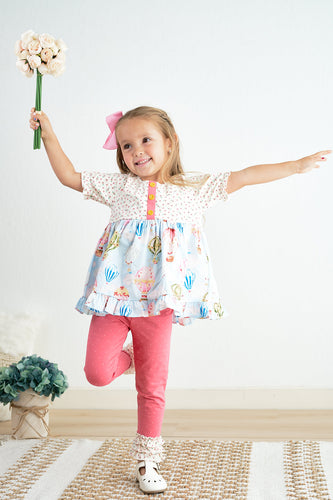 Platinum balloon print floral ruffle girl set - ARIA KIDS