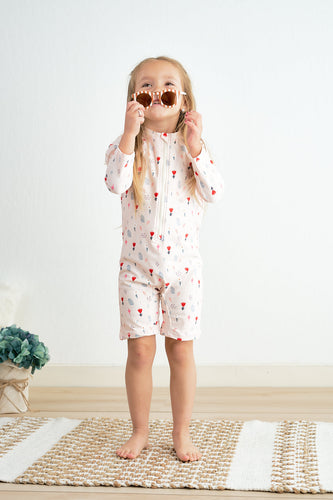 Pink floral print zip rashguard girl swimsuit - ARIA KIDS