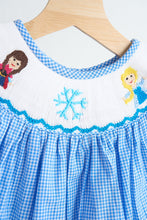 Blue snow princess hand smocked gingham girl romper - ARIA KIDS
