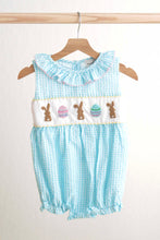 Blue easter bunny egg french knot girl gingham seersucker bubble - ARIA KIDS