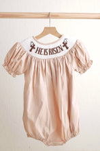 Khaki he is risen hand-smocked girl bubble - ARIA KIDS