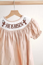 Khaki he is risen hand-smocked girl bubble - ARIA KIDS