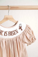 Khaki he is risen hand-smocked girl dress - ARIA KIDS