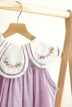 Lavender floral bow embroidery swiss dot girl dress - ARIA KIDS
