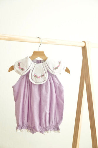 Lavender floral bow embroidery swiss dot girl bubble - ARIA KIDS