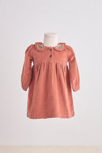 Rust floral embroidery velveteen girl dress - ARIA KIDS