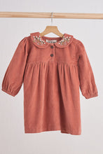 Rust floral embroidery velveteen girl dress - ARIA KIDS