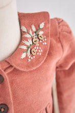 Rust floral embroidery velveteen girl dress - ARIA KIDS