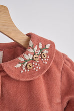 Rust floral embroidery velveteen girl dress - ARIA KIDS