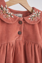 Rust floral embroidery velveteen girl dress - ARIA KIDS