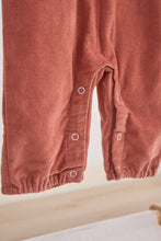 Rust floral embroidery velveteen girl romper - ARIA KIDS