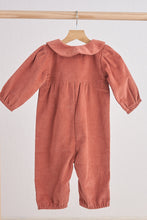 Rust floral embroidery velveteen girl romper - ARIA KIDS