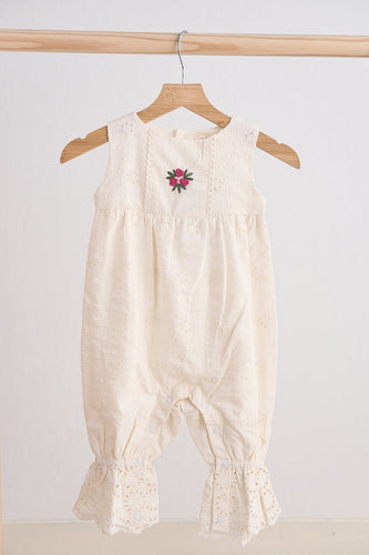 White hand embroidery floral lace jumpsuit - ARIA KIDS