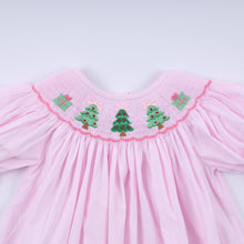 Pink christmas tree hand smocked dress - ARIA KIDS