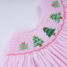Pink christmas tree hand smocked dress - ARIA KIDS