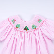 Pink christmas tree hand smocked ruffle pants set - ARIA KIDS