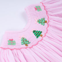 Pink christmas tree hand smocked ruffle pants set - ARIA KIDS