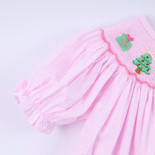 Pink christmas tree hand smocked ruffle pants set - ARIA KIDS