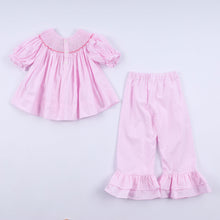 Pink christmas tree hand smocked ruffle pants set - ARIA KIDS