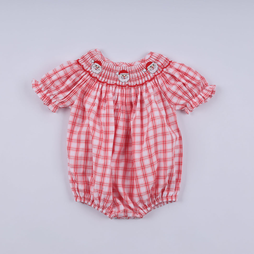 Red christmas santa claus hand smocked plaid bubble - ARIA KIDS