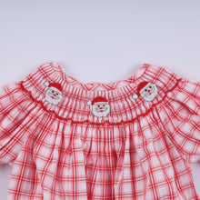 Red christmas santa claus hand smocked plaid bubble - ARIA KIDS