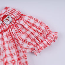 Red christmas santa claus hand smocked plaid bubble - ARIA KIDS