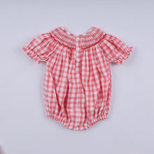 Red christmas santa claus hand smocked plaid bubble - ARIA KIDS