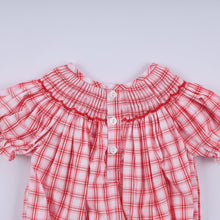 Red christmas santa claus hand smocked plaid bubble - ARIA KIDS