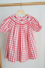 Red christmas santa claus hand smocked plaid dress - ARIA KIDS