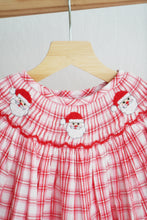 Red christmas santa claus hand smocked plaid dress - ARIA KIDS