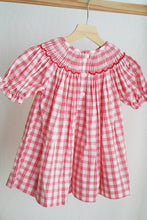 Red christmas santa claus hand smocked plaid dress - ARIA KIDS