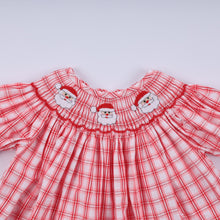 Red christmas santa claus hand smocked plaid bloomer set - ARIA KIDS