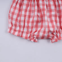 Red christmas santa claus hand smocked plaid bloomer set - ARIA KIDS