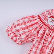 Red christmas santa claus hand smocked plaid bloomer set - ARIA KIDS
