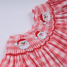 Red christmas santa claus hand smocked plaid bloomer set - ARIA KIDS