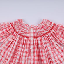 Red christmas santa claus hand smocked plaid bloomer set - ARIA KIDS