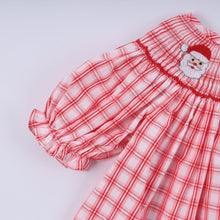 Red christmas santa claus hand smocked plaid ruffle pants set - ARIA KIDS