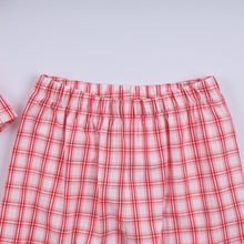 Red christmas santa claus hand smocked plaid ruffle pants set - ARIA KIDS