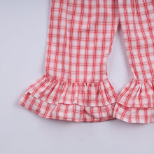 Red christmas santa claus hand smocked plaid ruffle pants set - ARIA KIDS