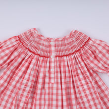 Red christmas santa claus hand smocked plaid ruffle pants set - ARIA KIDS