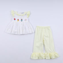 Mustard character hand smocked ruffle pants set - ARIA KIDS