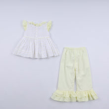Mustard character hand smocked ruffle pants set - ARIA KIDS
