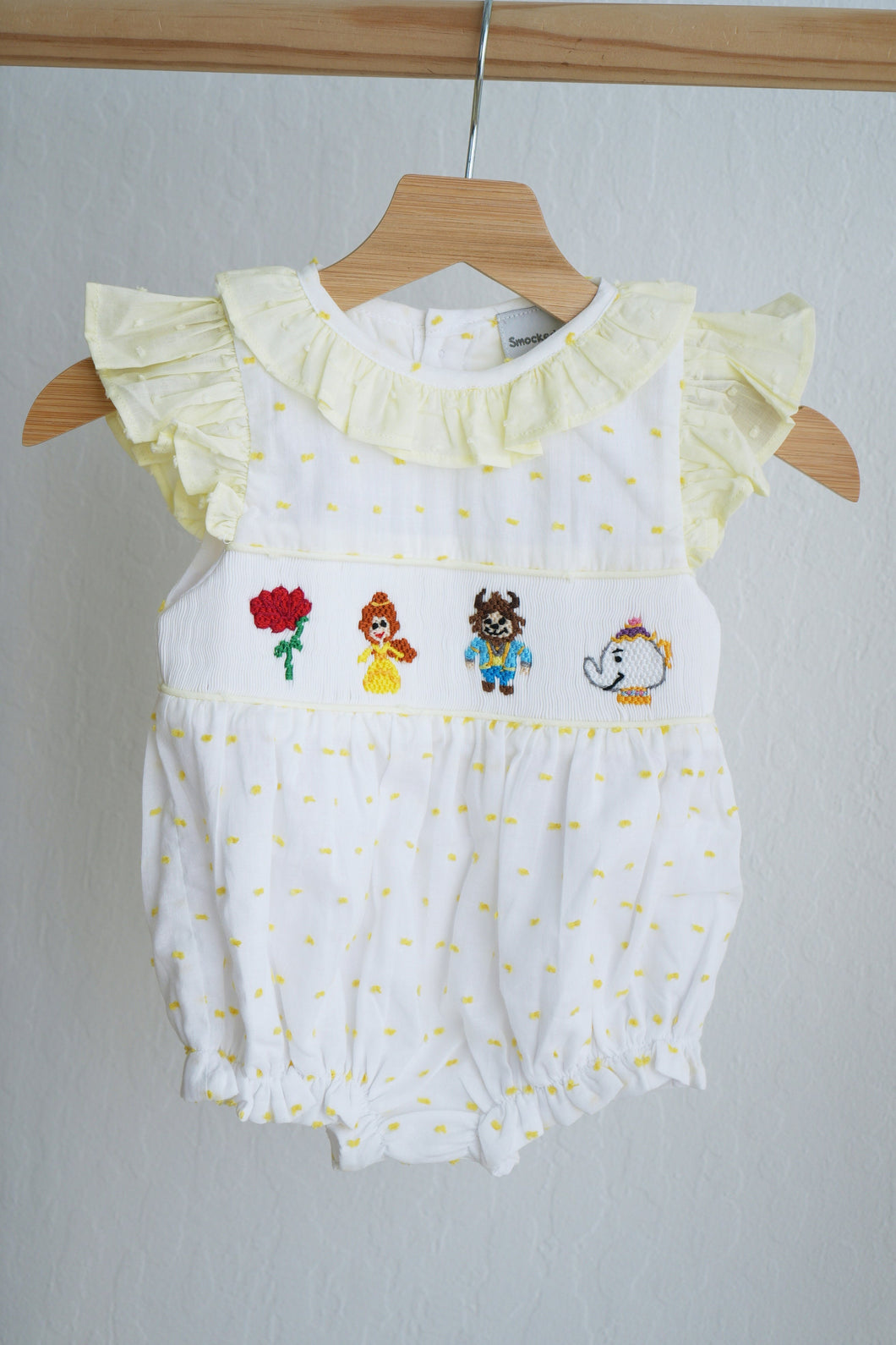 Mustard character hand smocked ruffle bubble - ARIA KIDS