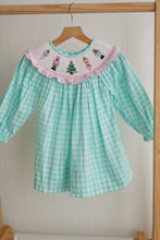 Mint christmas nutcracker hand smocked gingham dress - ARIA KIDS