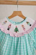 Mint christmas nutcracker hand smocked gingham dress - ARIA KIDS