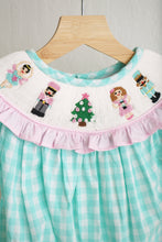 Mint christmas nutcracker hand smocked gingham bubble - ARIA KIDS
