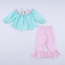 Mint christmas nutcracker hand smocked gingham ruffle pants set - ARIA KIDS