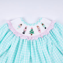 Mint christmas nutcracker hand smocked gingham ruffle pants set - ARIA KIDS