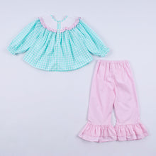 Mint christmas nutcracker hand smocked gingham ruffle pants set - ARIA KIDS